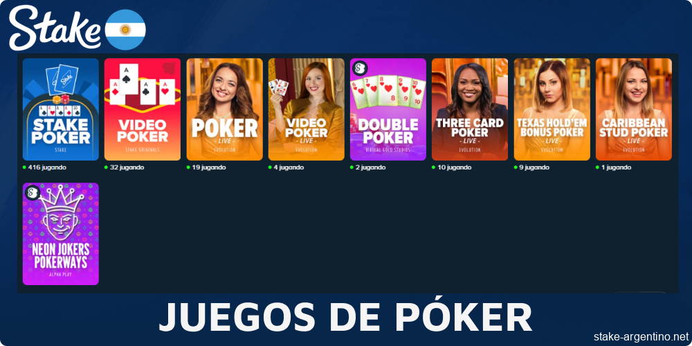 Juegos de póquer disponibles en Stake para jugadores de Argentina